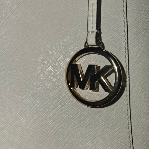 Michael Kors Ciara Large Saffiano Leather Shoulder Double Strap Tote Optic White - Picture 3 of 11